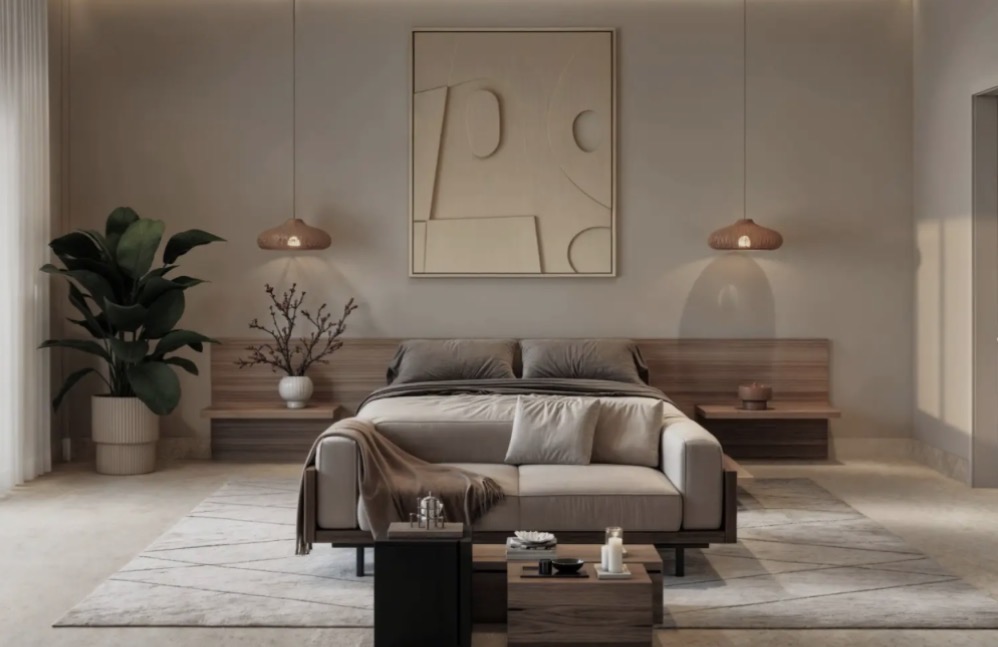Habitación principal con detalles cálidos